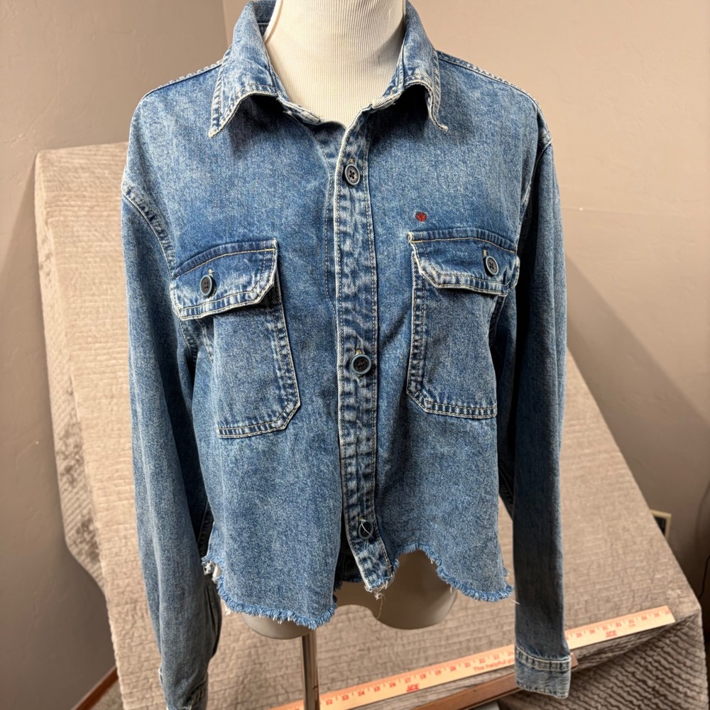 Buffalo David Bitton Acid Wash Cropped Denim Shirt Jacket Blue Womens Medium